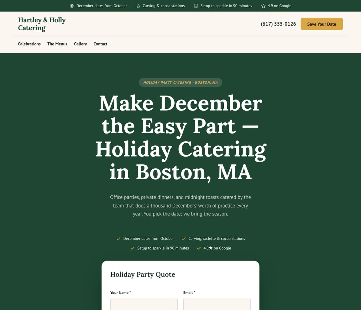Holiday Party Catering website template preview