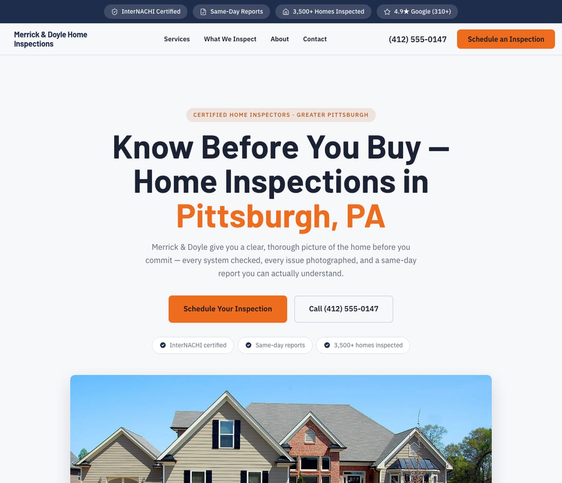 Home Inspection website template preview