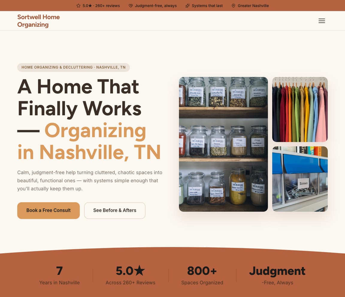 Home Organizing website template preview
