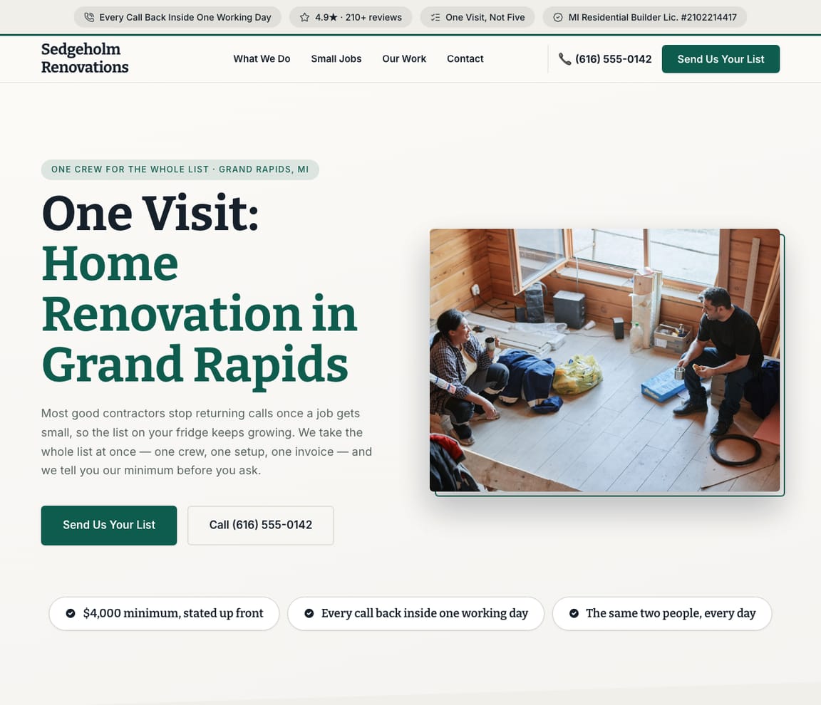 Home Renovation Contractor website template preview