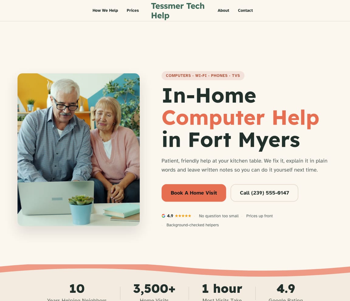 Home page of the Home Tech Help website template