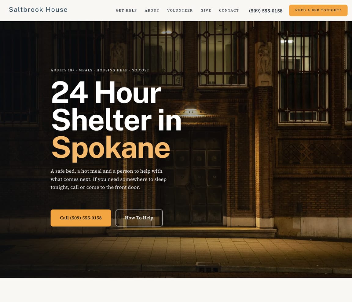 Homeless Shelter website template preview