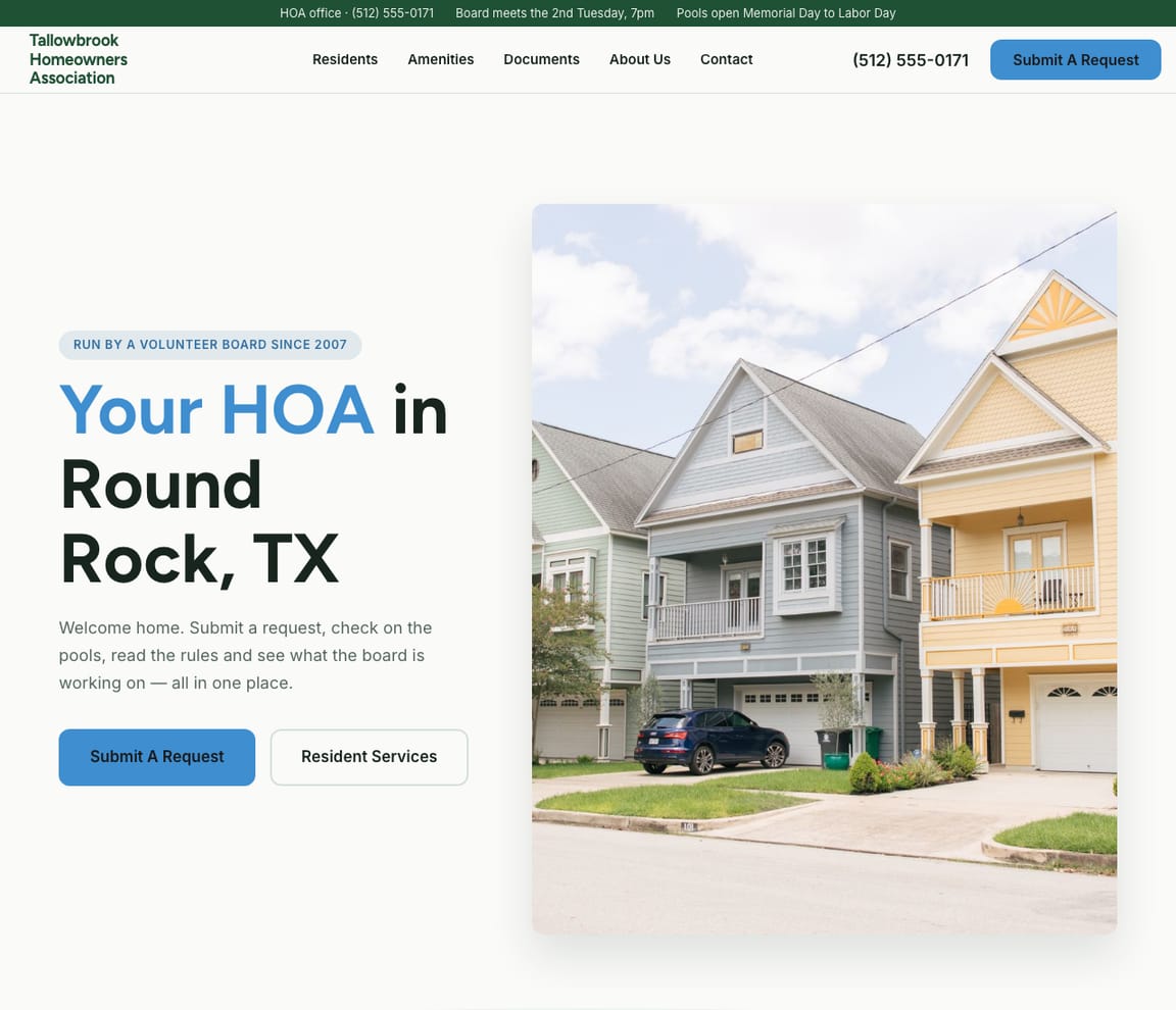 Homeowners Association website template preview