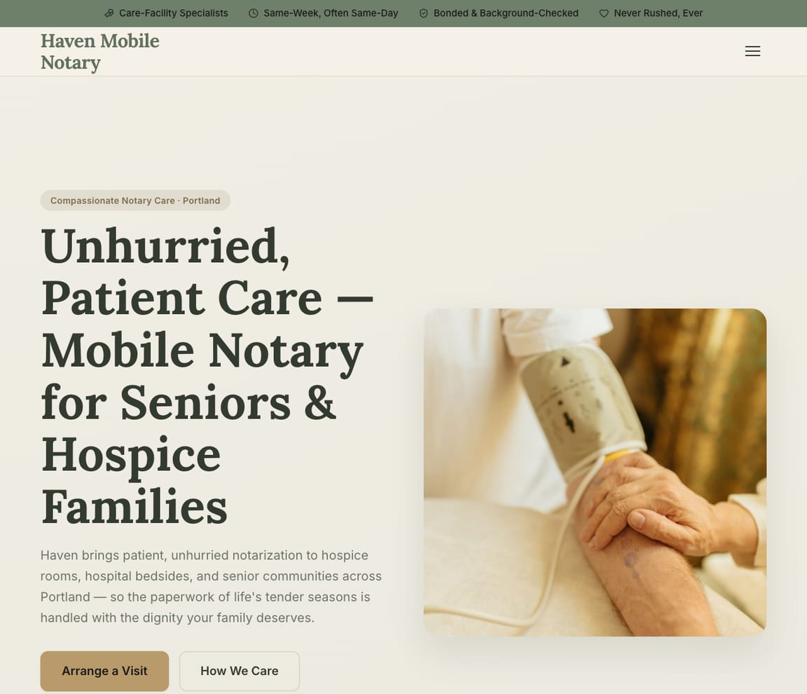 Hospice & Care Notary website template preview