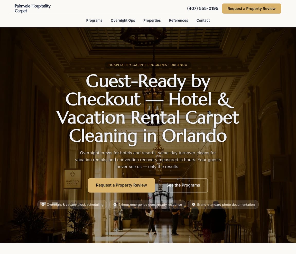 Hospitality Carpet Cleaning website template preview