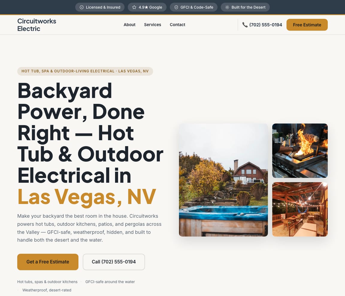 Electrician - Hot Tub & Outdoor website template preview