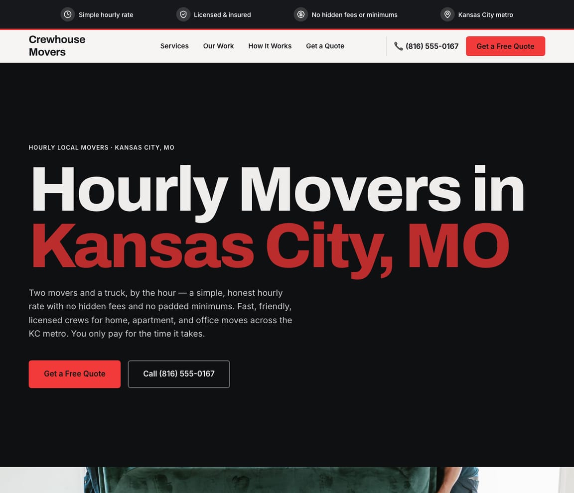 Hourly Local Movers website template preview