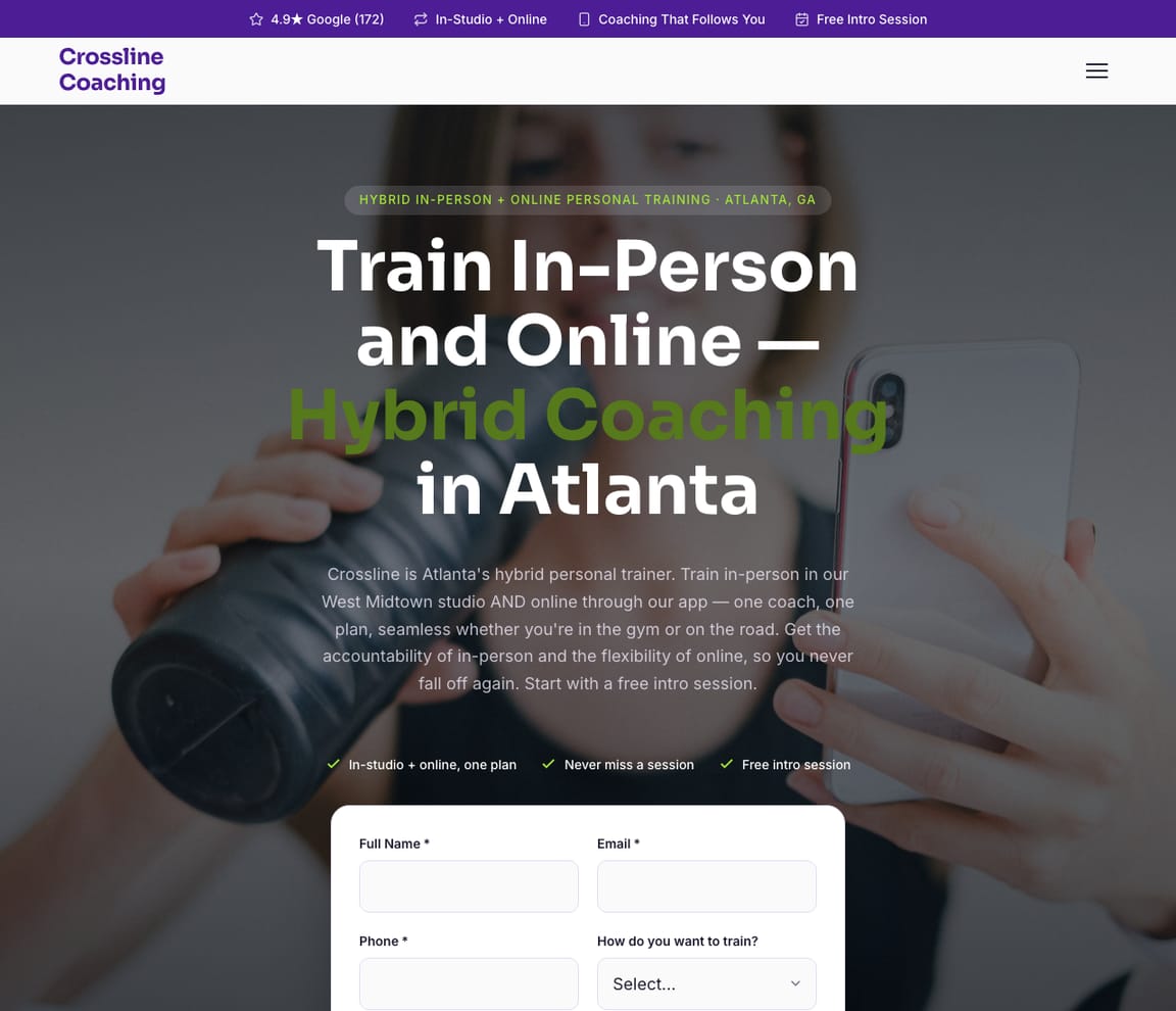 Hybrid Online + In-Person Trainer website template preview