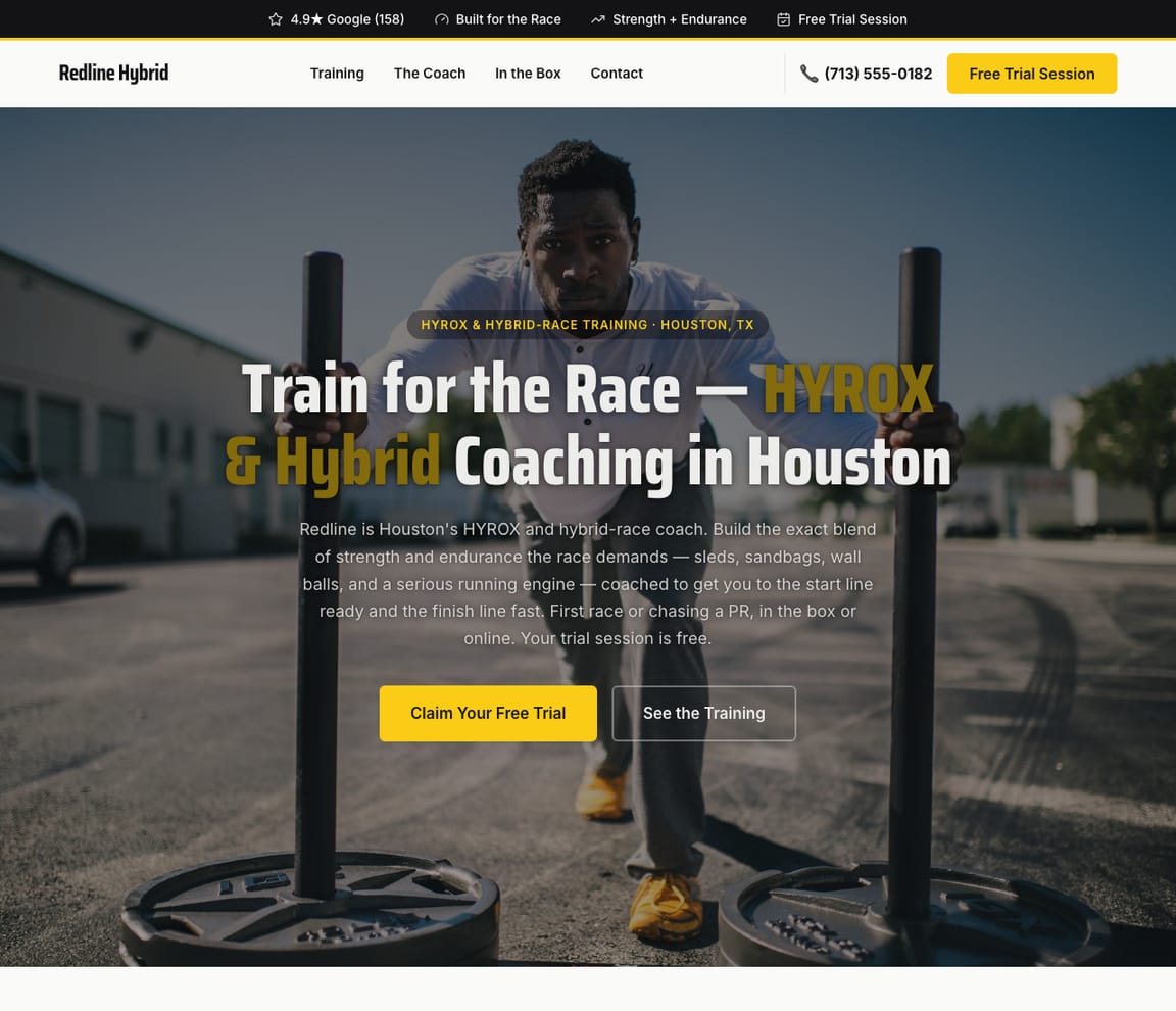 HYROX & Hybrid-Race Coach website template preview