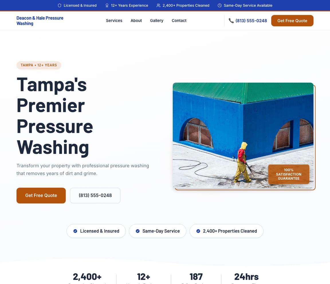 Pressure Washing website template preview
