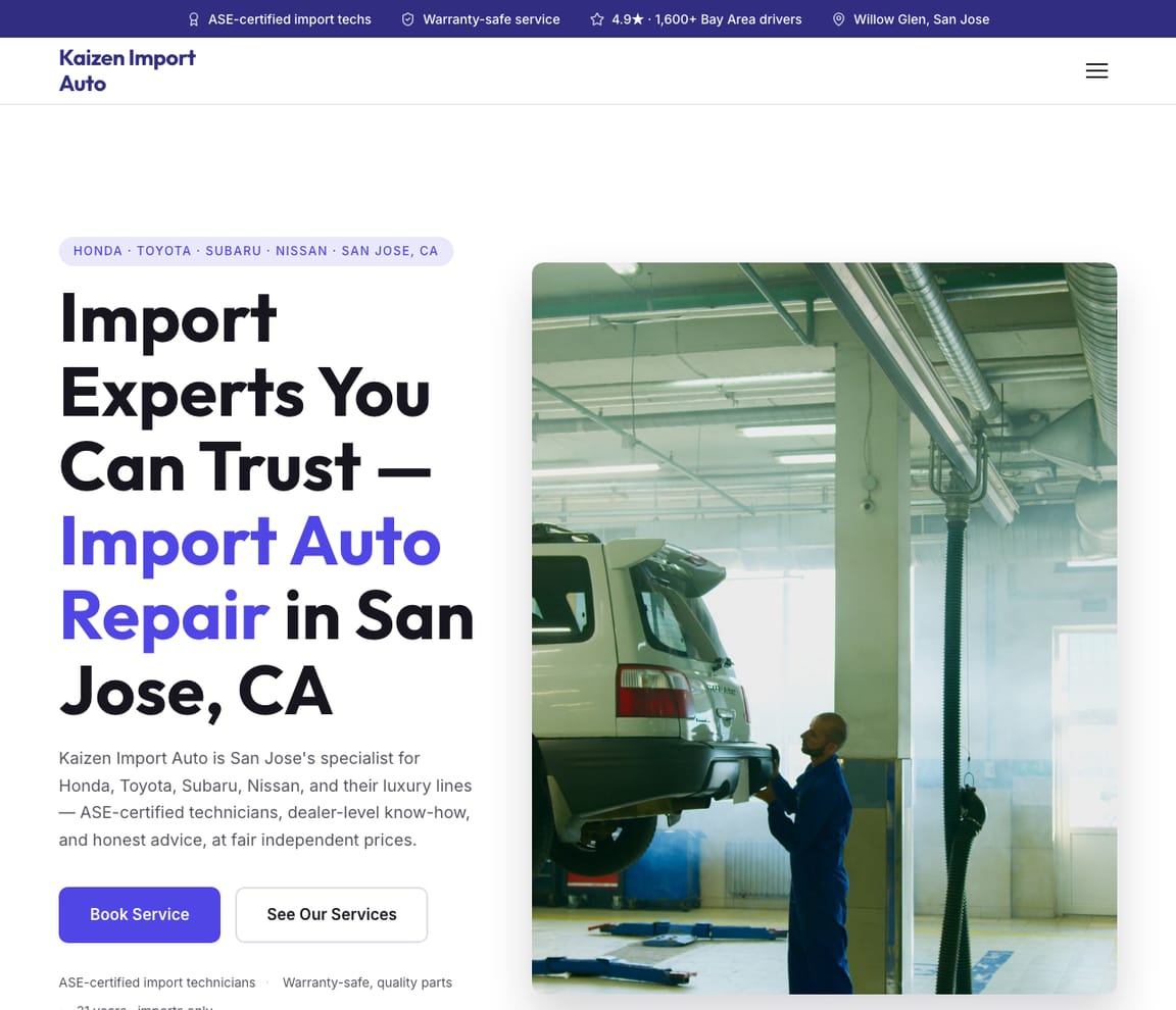 Import Auto Specialist website template preview