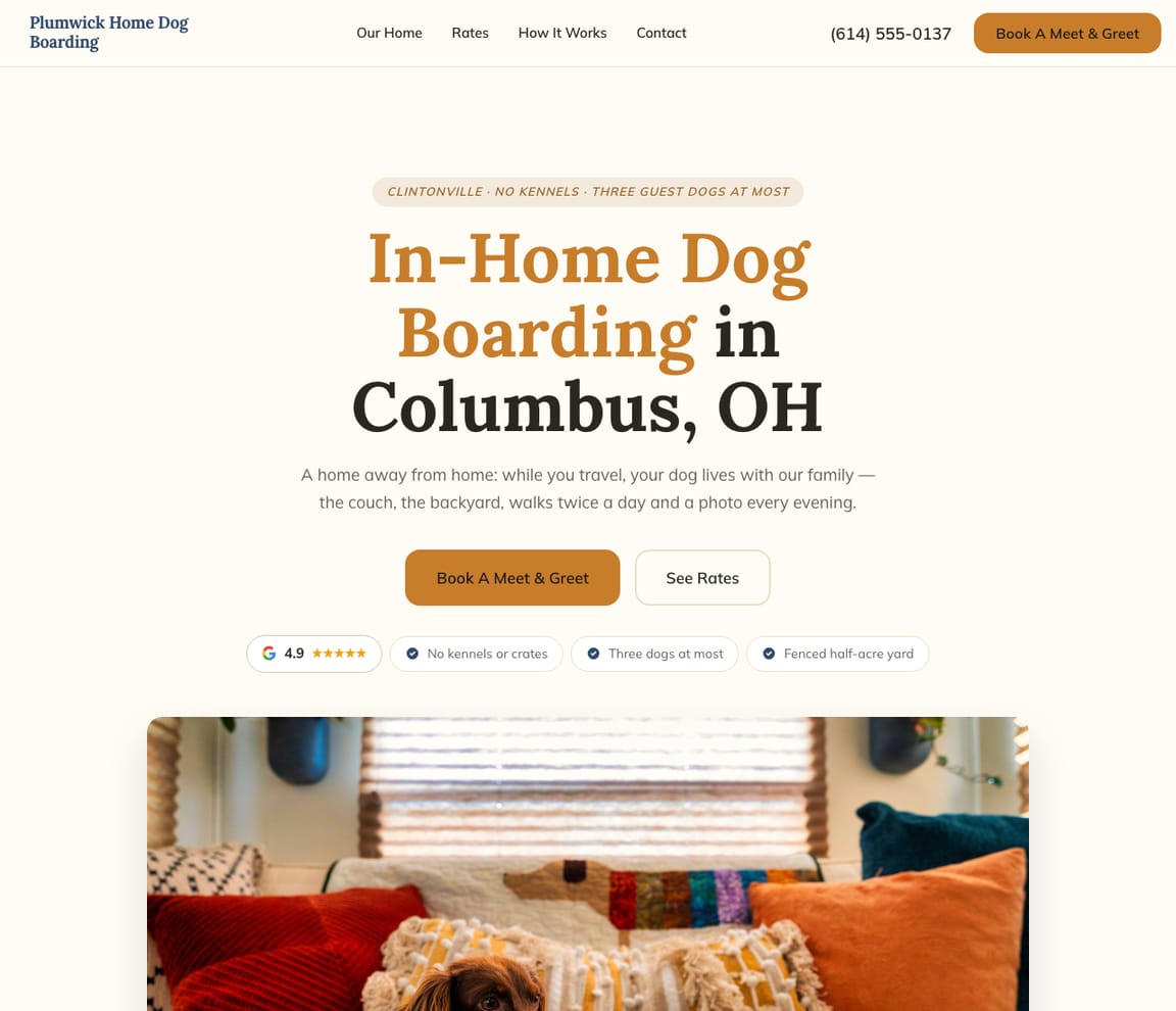In-Home Dog Boarding website template preview