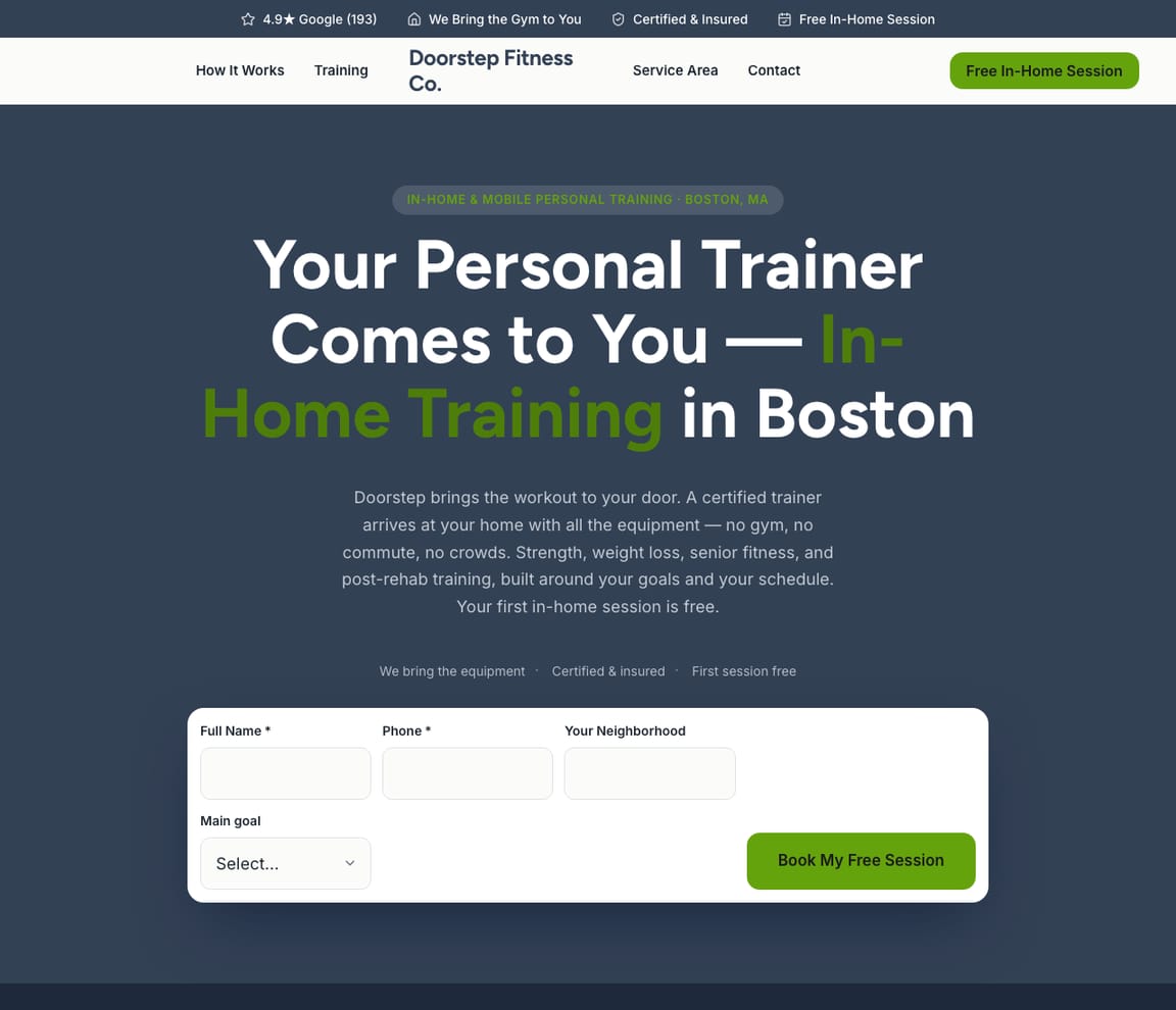 In-Home Personal Trainer website template preview