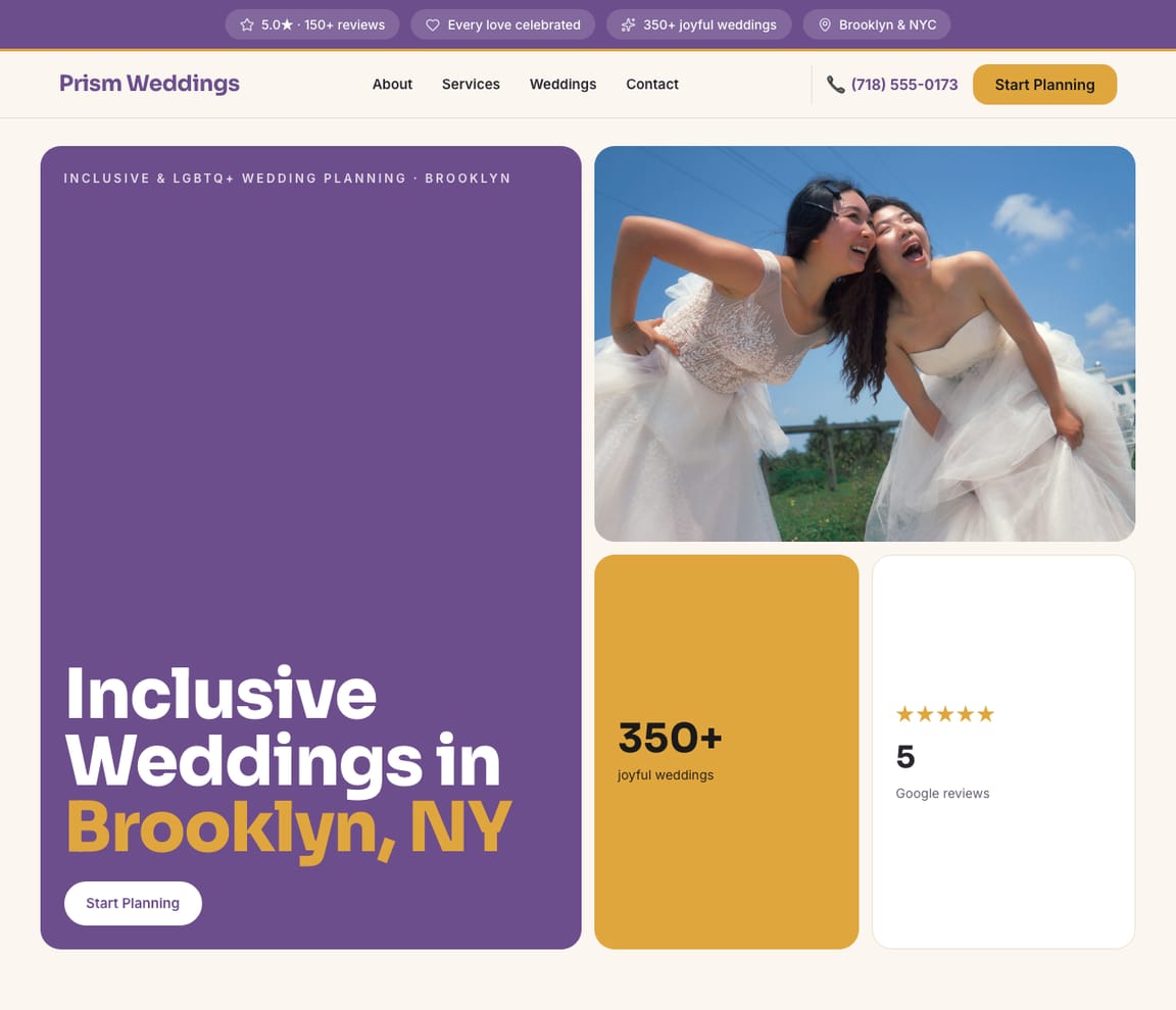 Inclusive & LGBTQ+ Wedding Planner website template preview