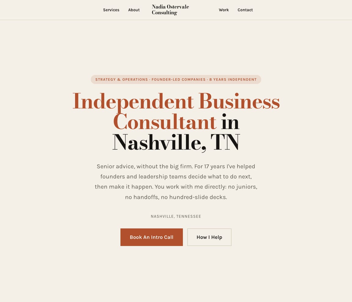 Home page of the Independent Consultant website template