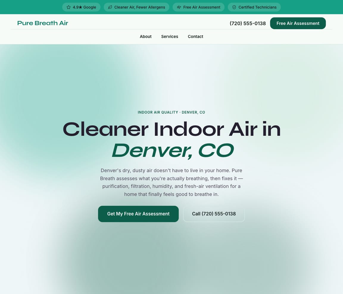 HVAC - Indoor Air Quality website template preview