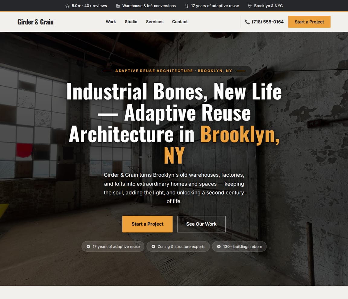 Adaptive Reuse Architecture Studio website template preview