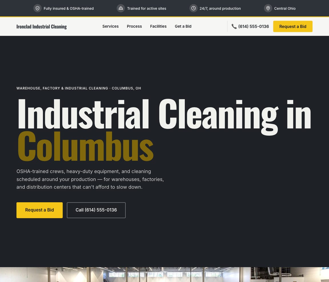 Industrial Cleaning website template preview
