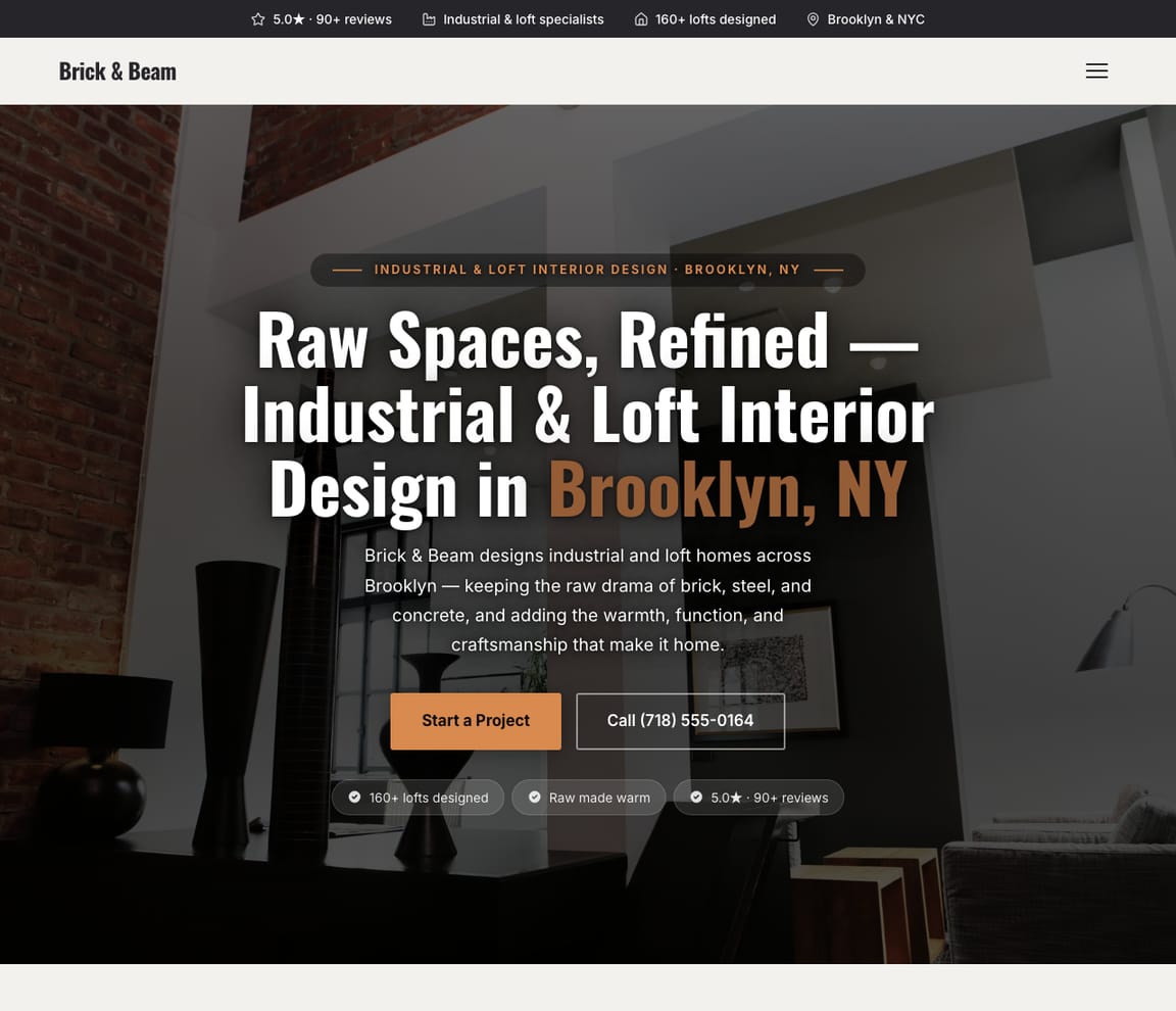 Industrial & Loft Interior Designer website template preview
