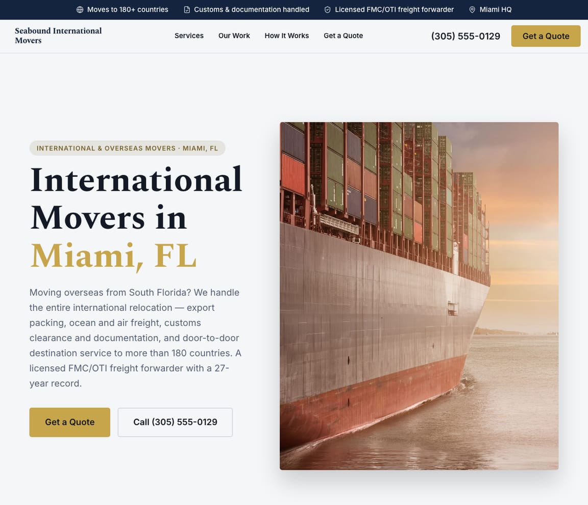 International & Overseas Movers website template preview
