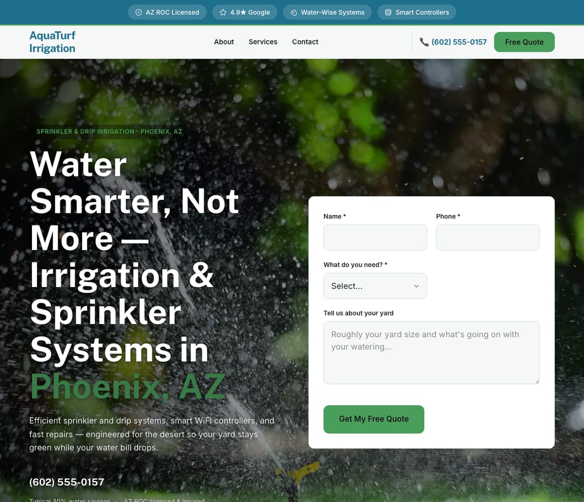 Landscaping - Irrigation website template preview
