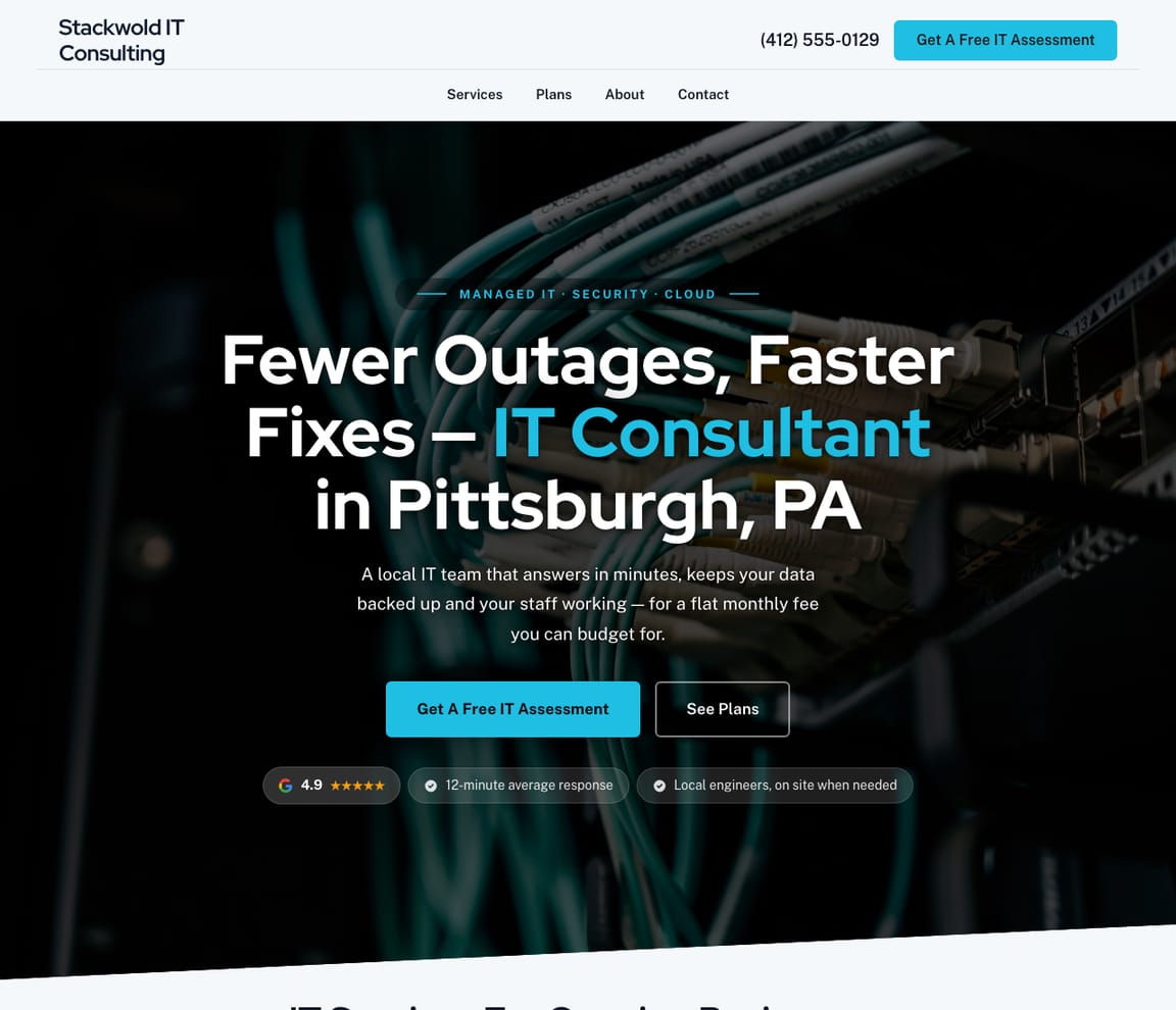 Home page of the IT Consultant website template