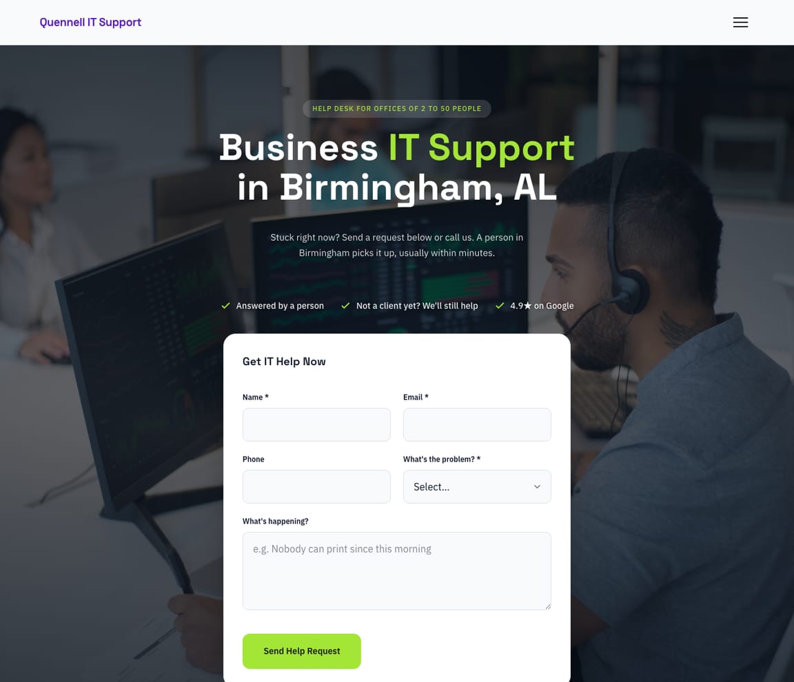 Home page of the IT Help Desk website template