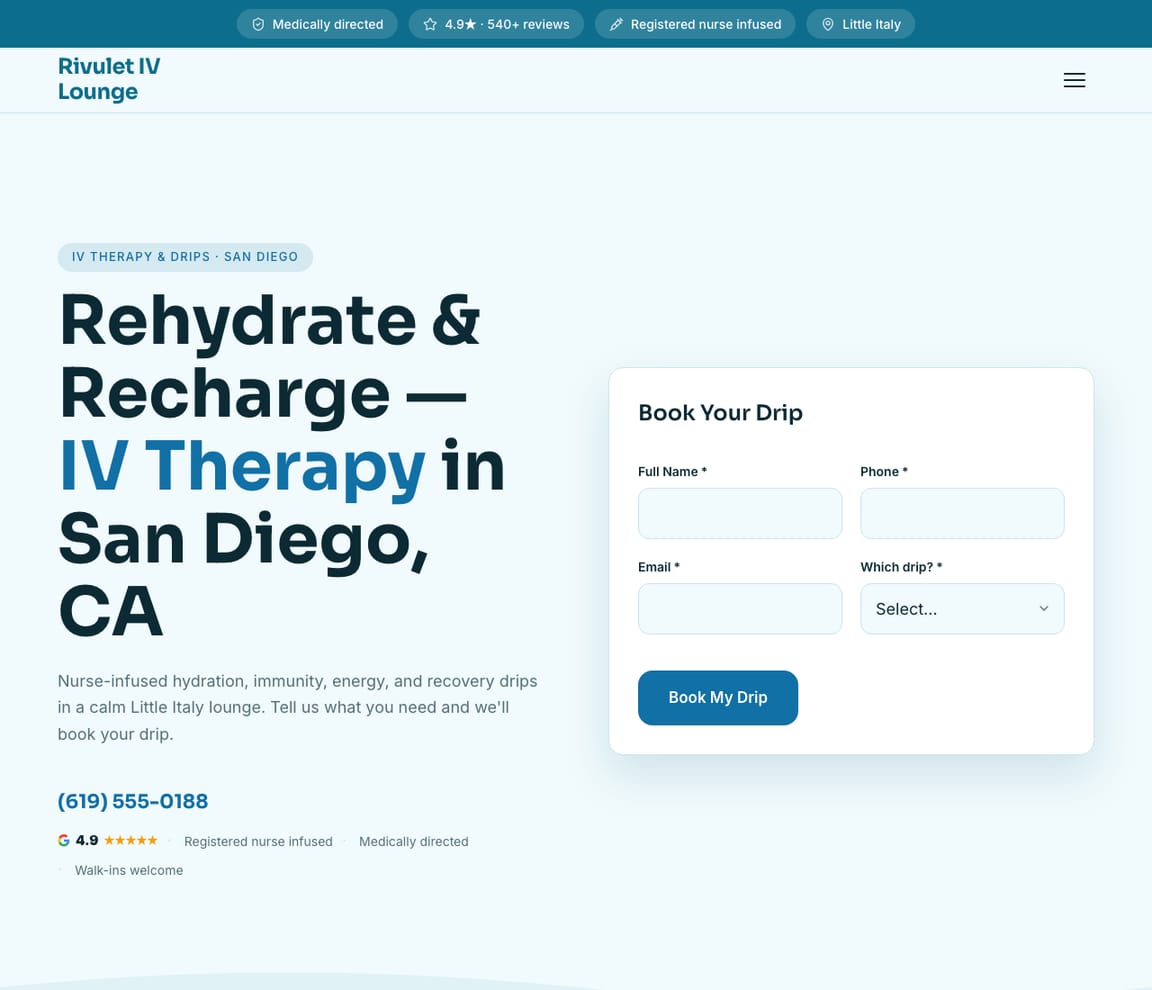 IV Therapy Lounge website template preview