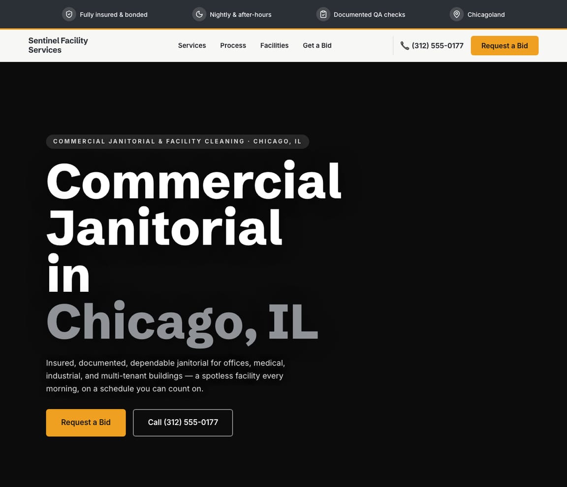 Janitorial Services website template preview