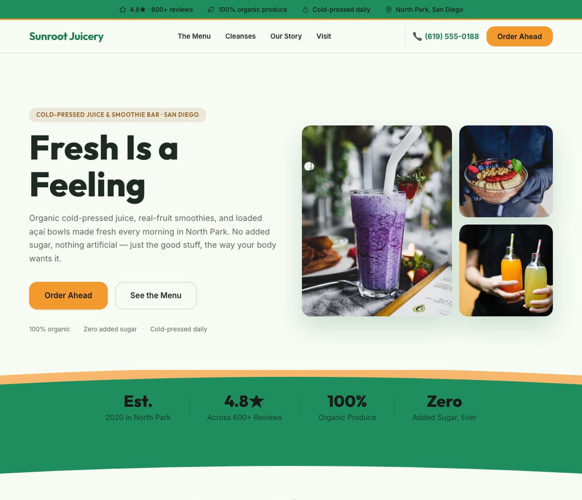 Juice & Smoothie Bar website template preview