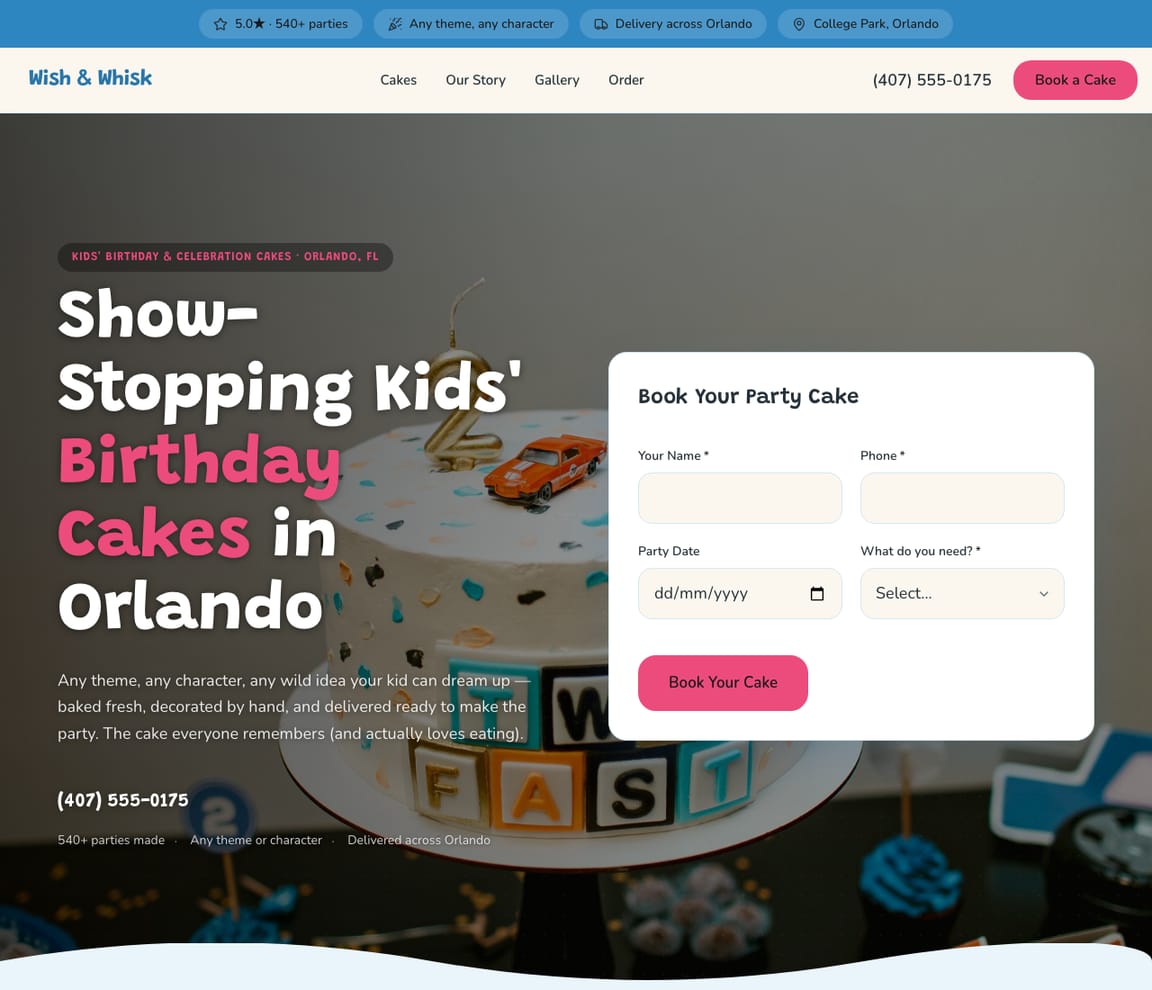 Kids' Birthday Cakes website template preview