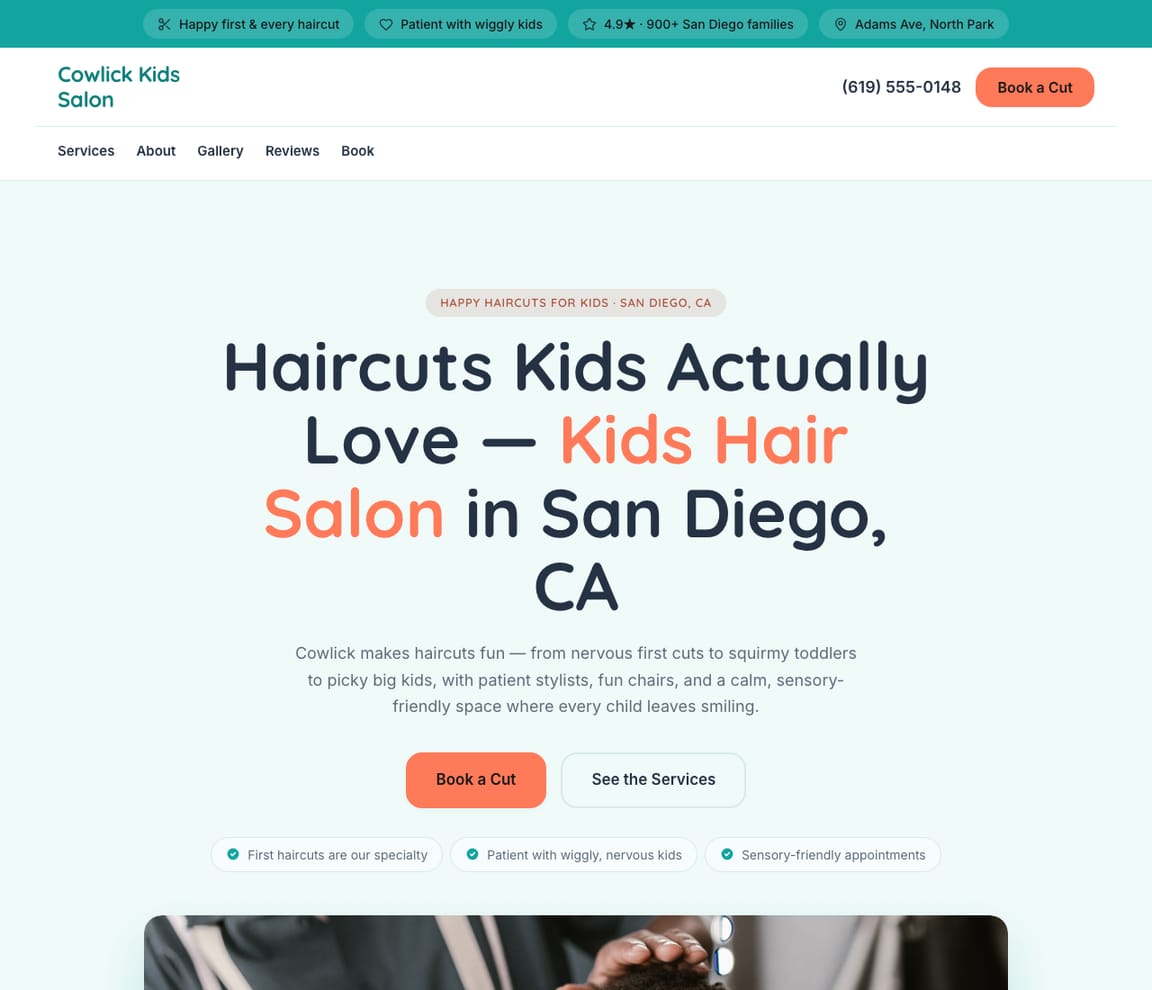 Kids Hair Salon website template preview