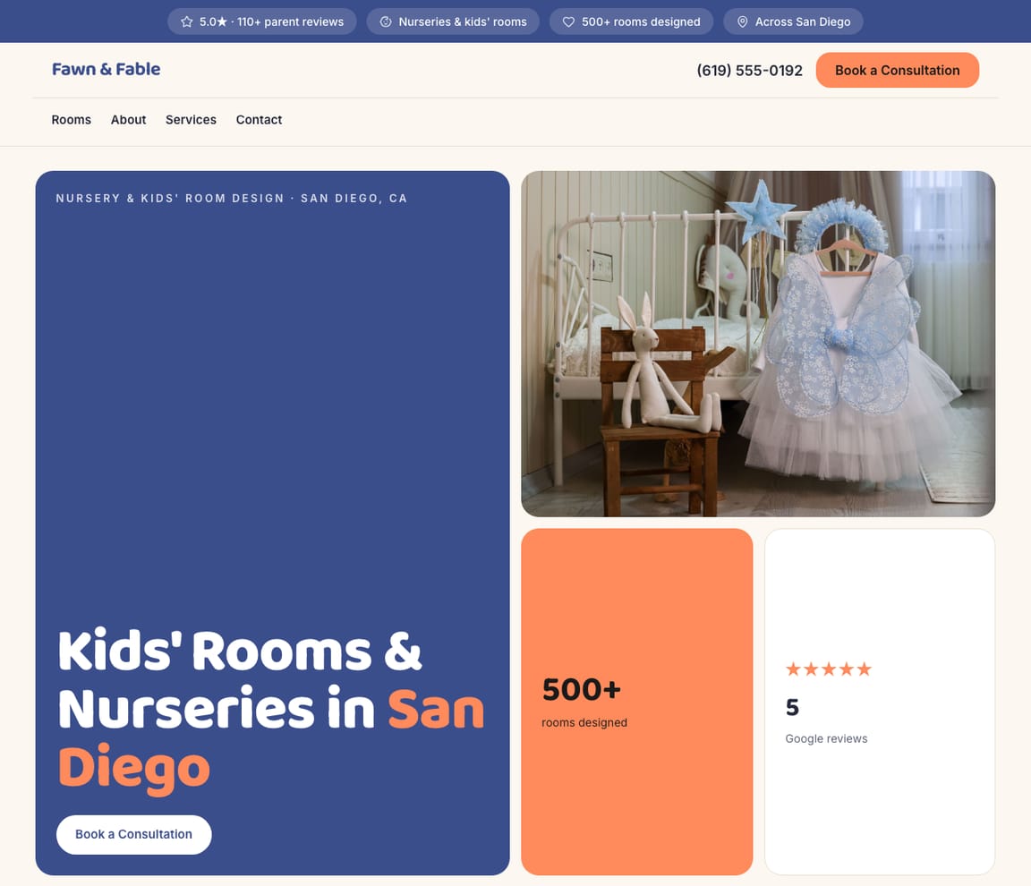 Nursery & Kids' Room Designer website template preview