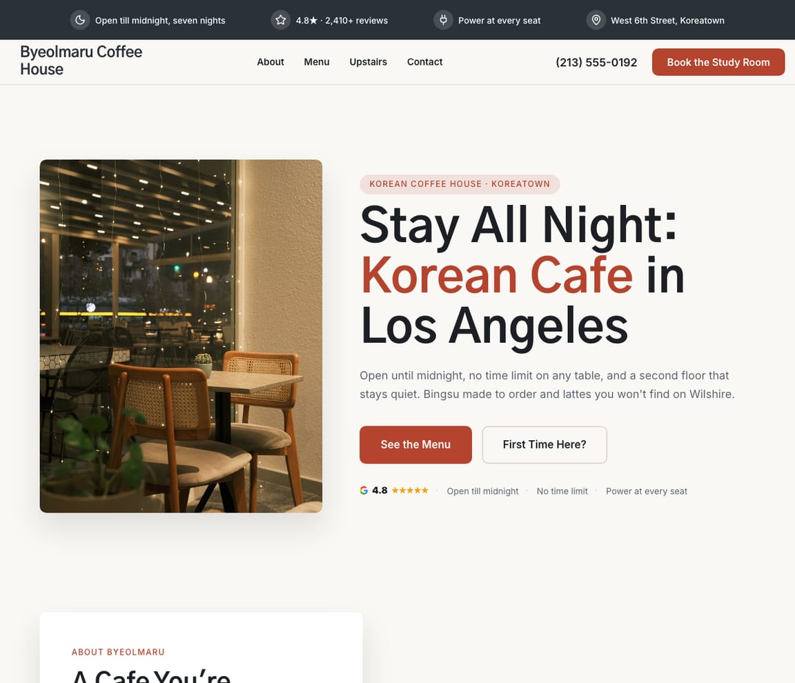 Korean Cafe & Bingsu House website template preview