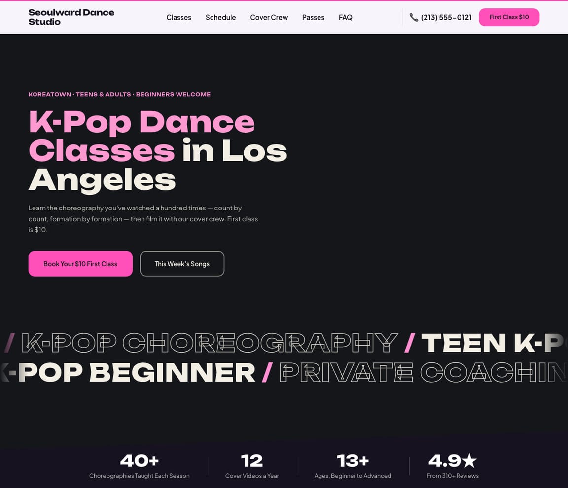 K-Pop Dance Studio website template preview