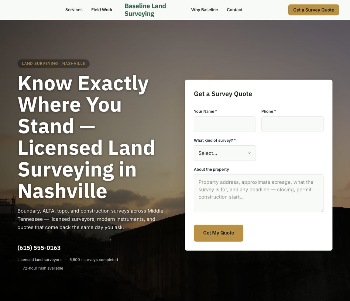 Land Surveying website template preview