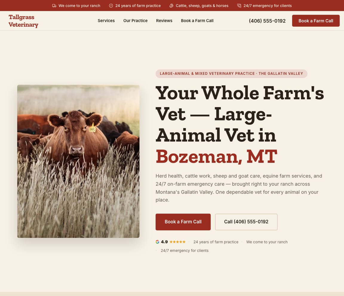 Large-Animal & Farm Veterinary Practice website template preview