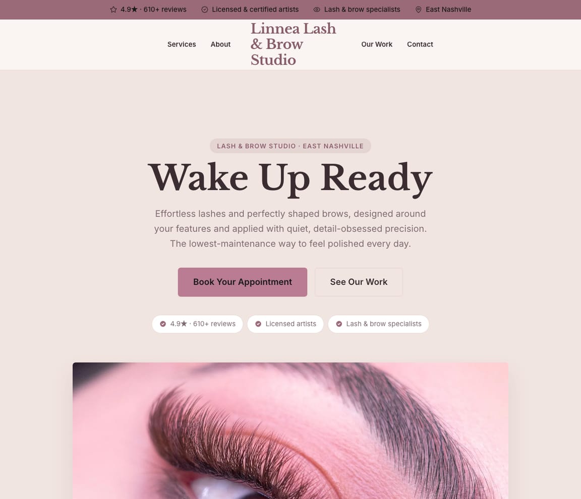 Lash & Brow Studio website template preview