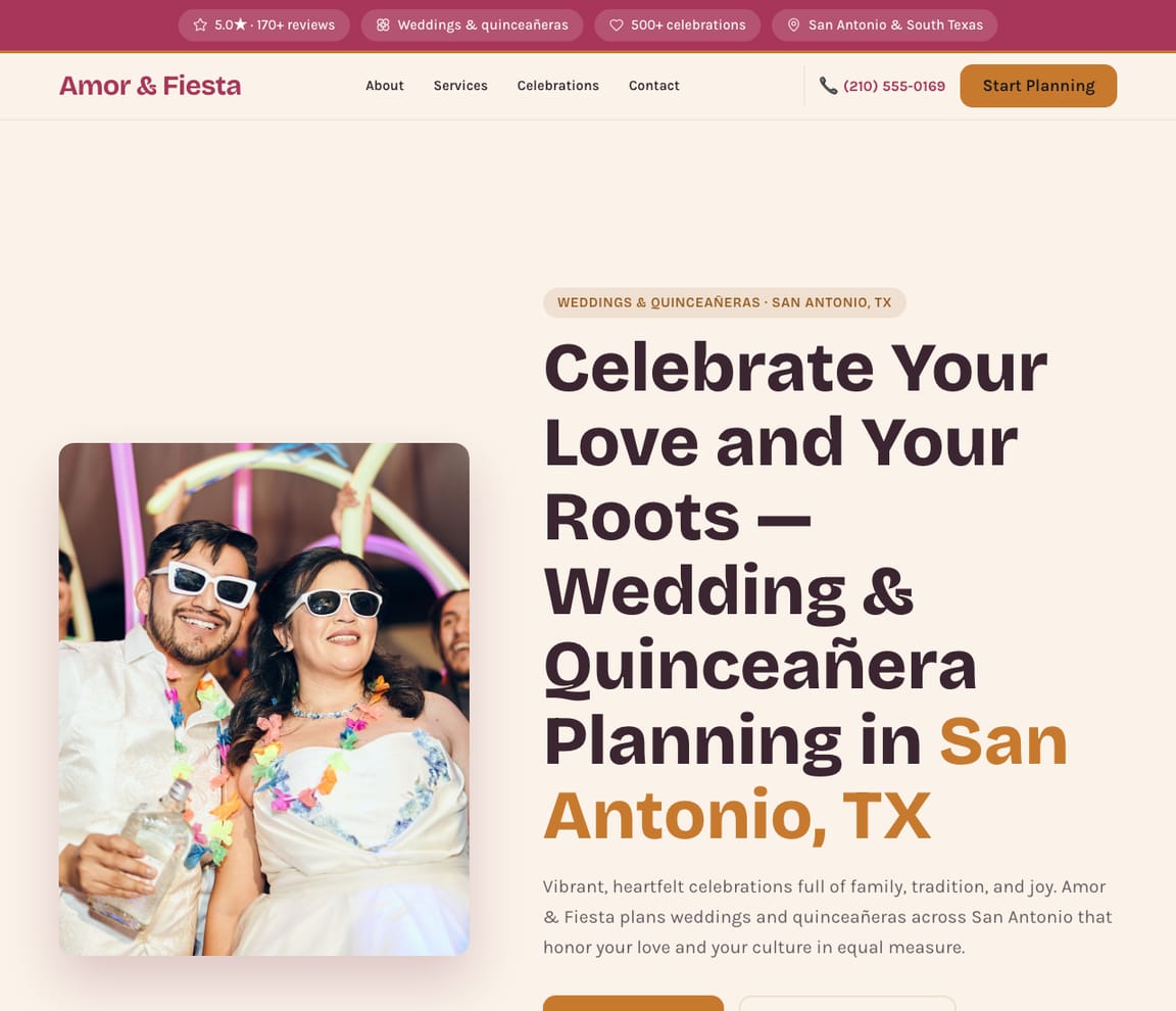 Latino Wedding & Quinceañera Planner website template preview