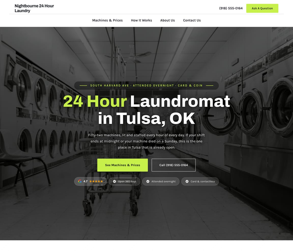 24 Hour Laundromat website template preview