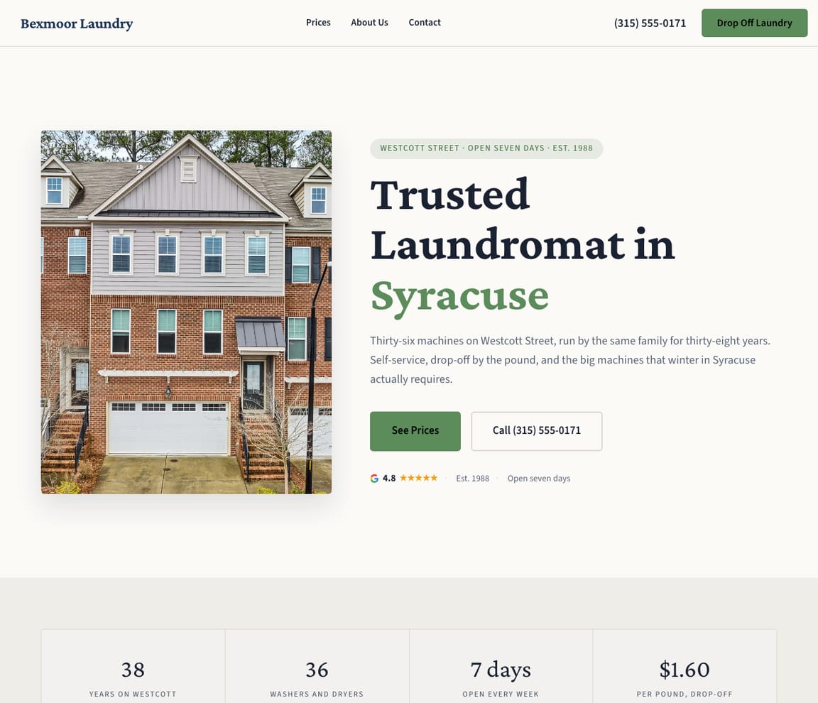 Neighborhood Laundromat website template preview