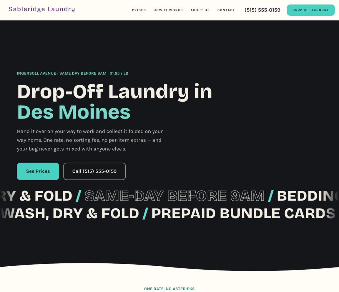 Drop-Off Laundry Service website template preview