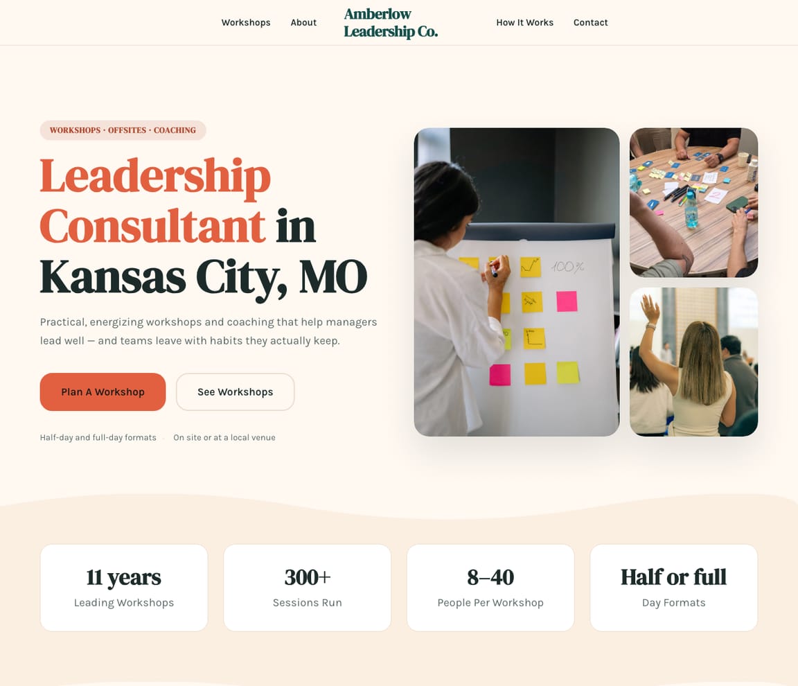 Home page of the Leadership Consultant website template