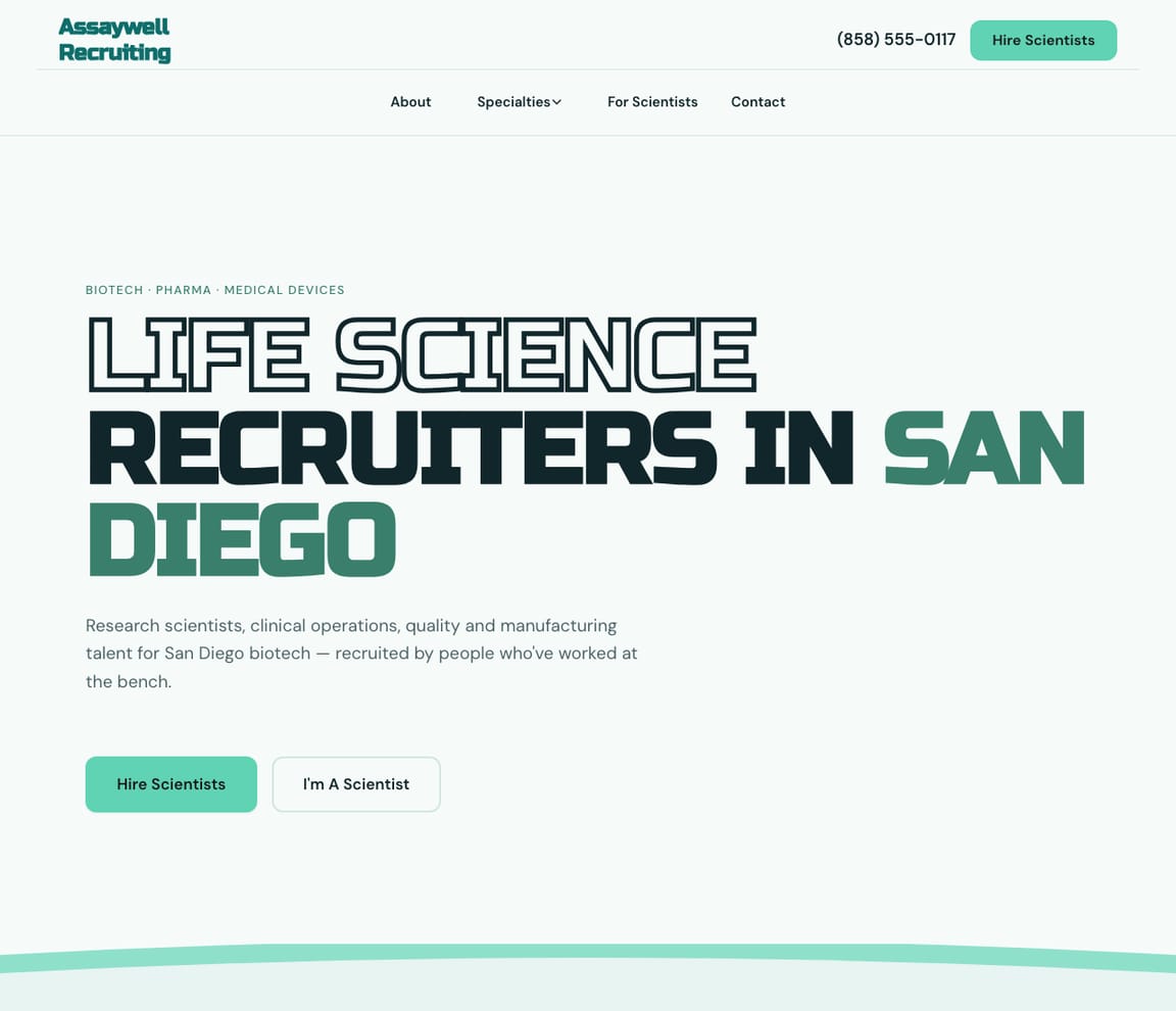 Life Science Recruiters website template preview