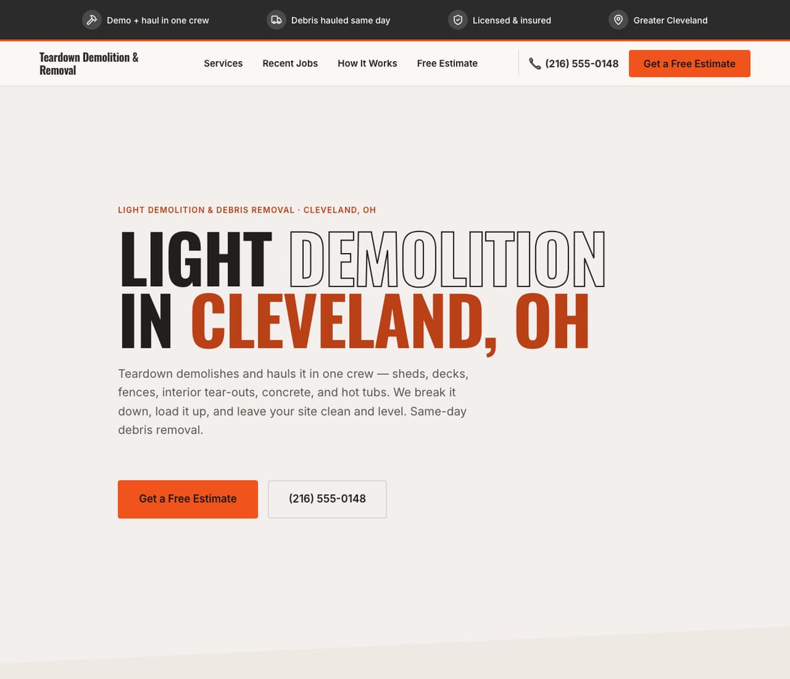Light Demolition & Removal website template preview