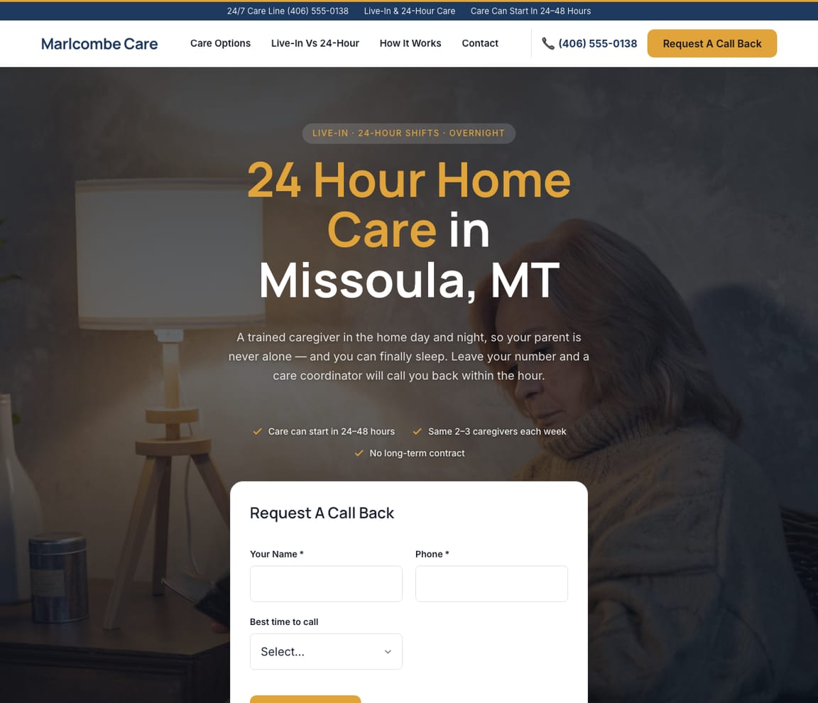 24-Hour & Live-In Care website template preview