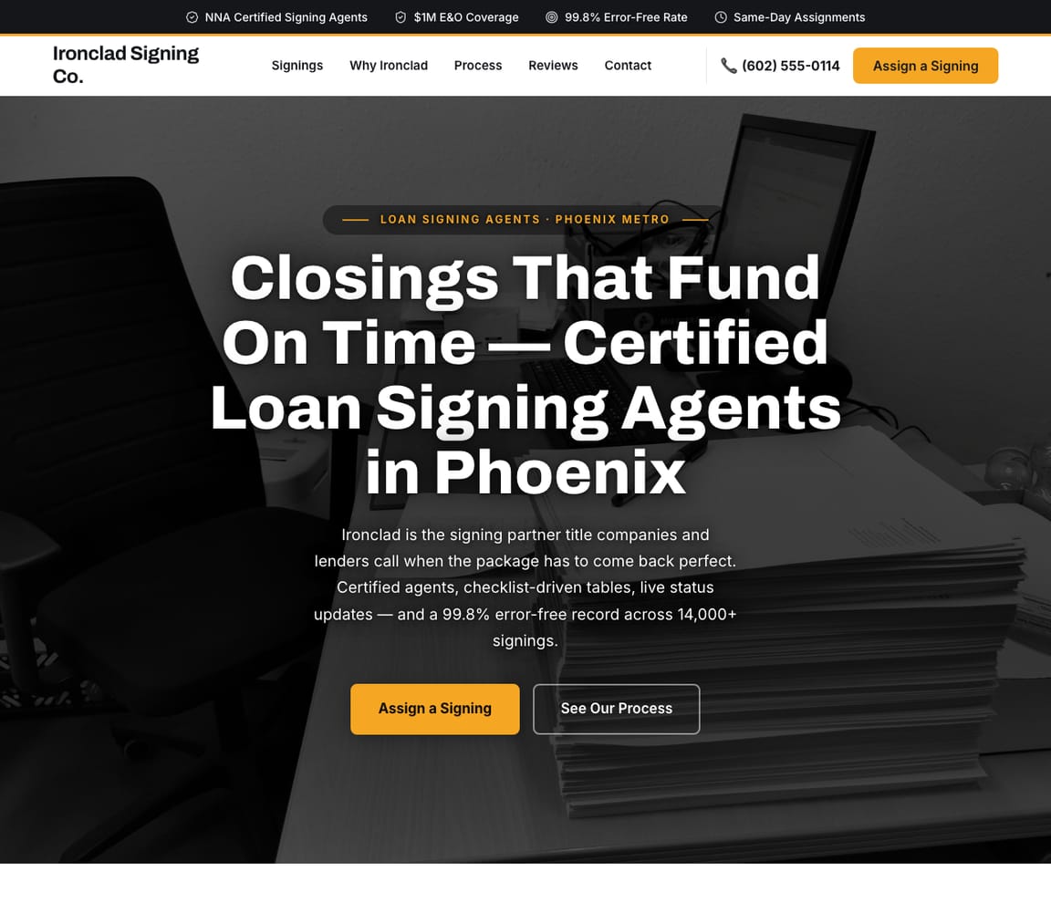 Loan Signing Agent website template preview