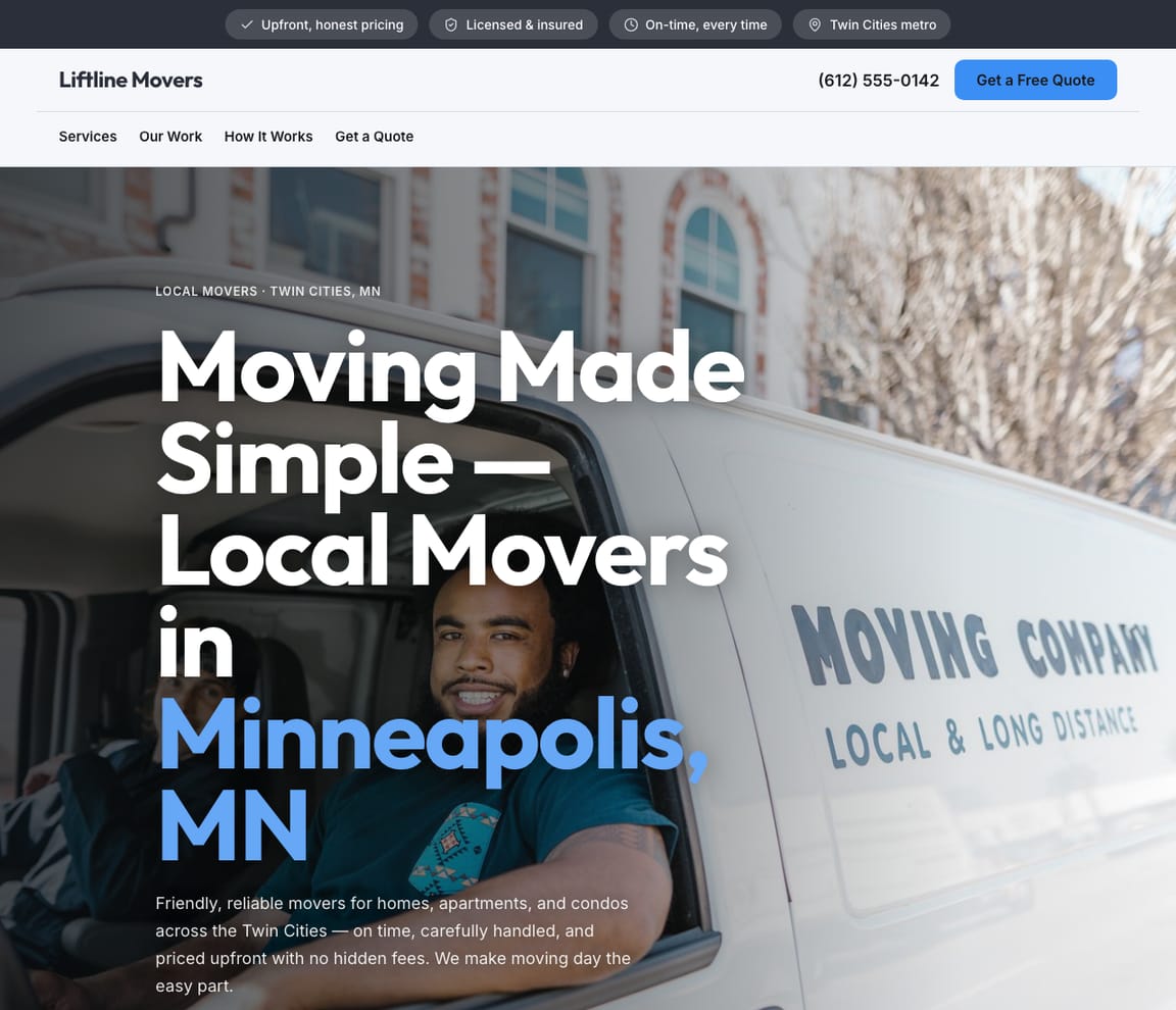 Local & Residential Movers website template preview