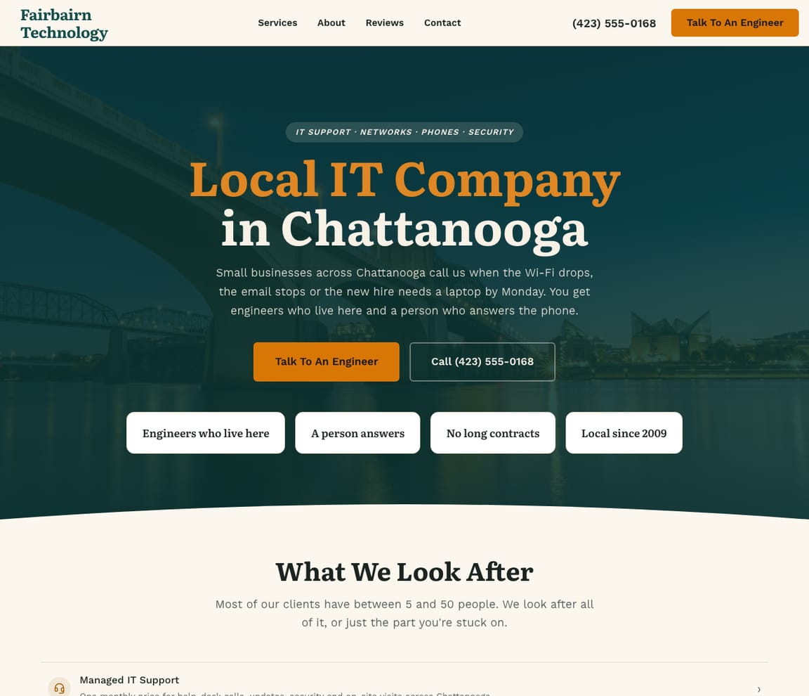 Home page of the Local IT Company website template