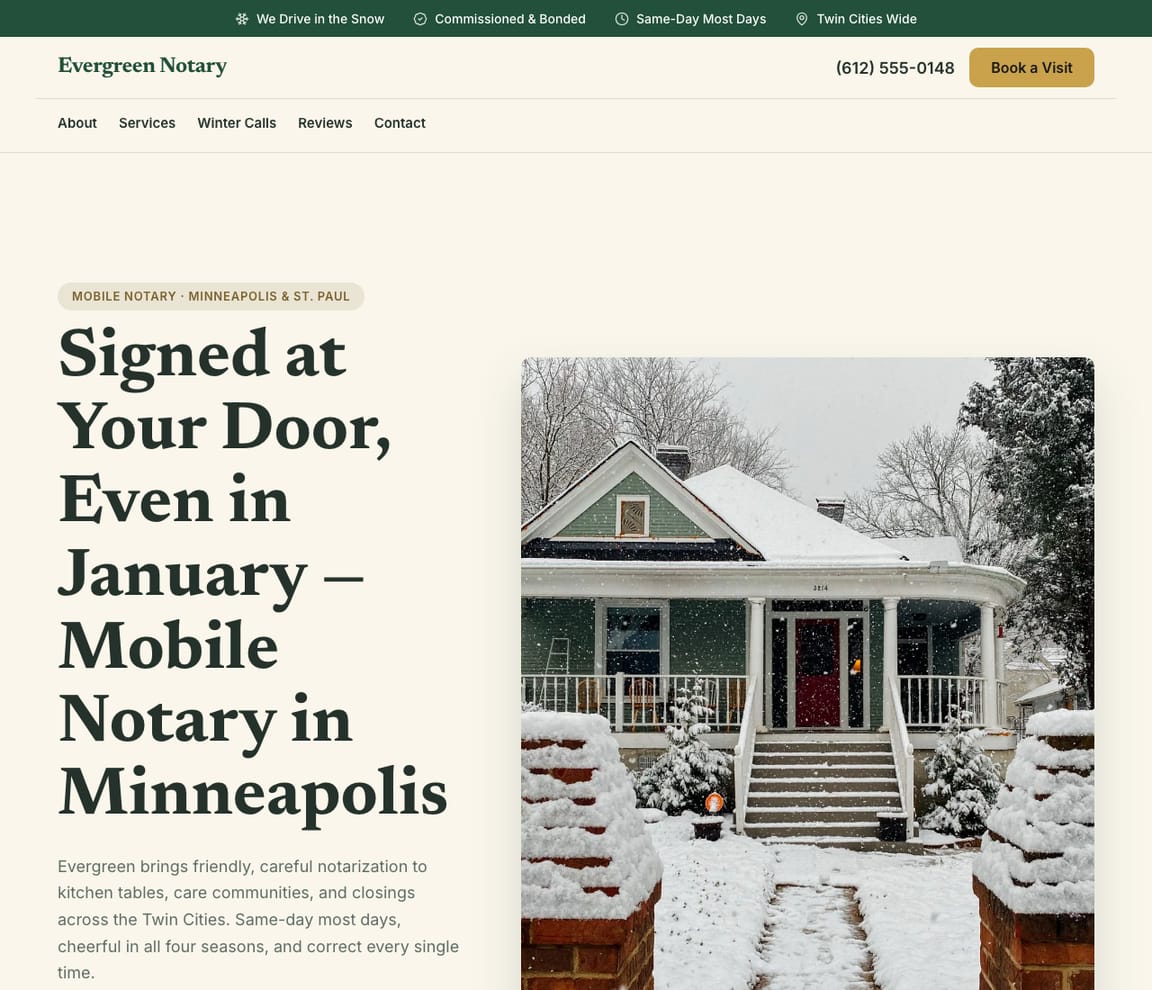 Friendly Local Notary website template preview